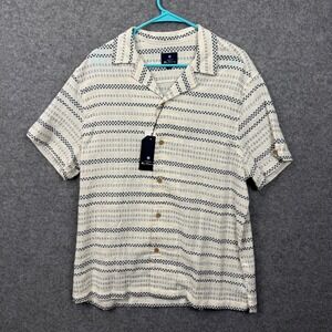 Ben Sherman Mens Ivory Navy‎ Textured Stripe Short Sleeve Button Up Shirt M NEW